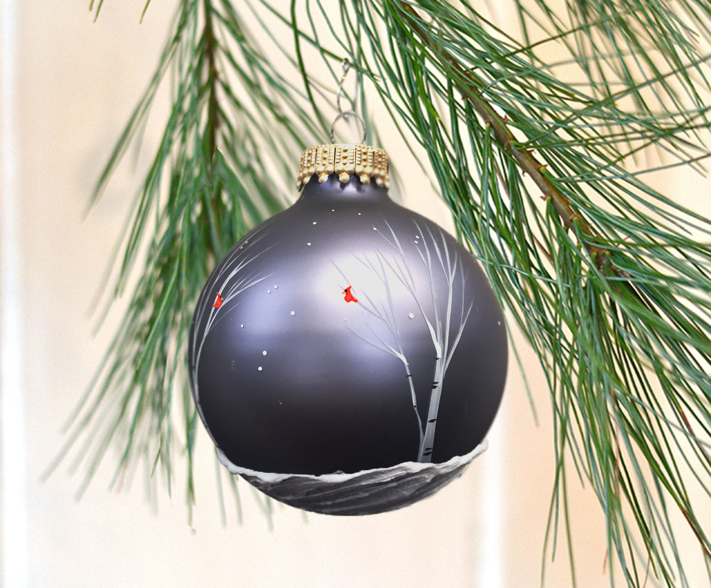 Slate Blue Birch Cardinal Ornament