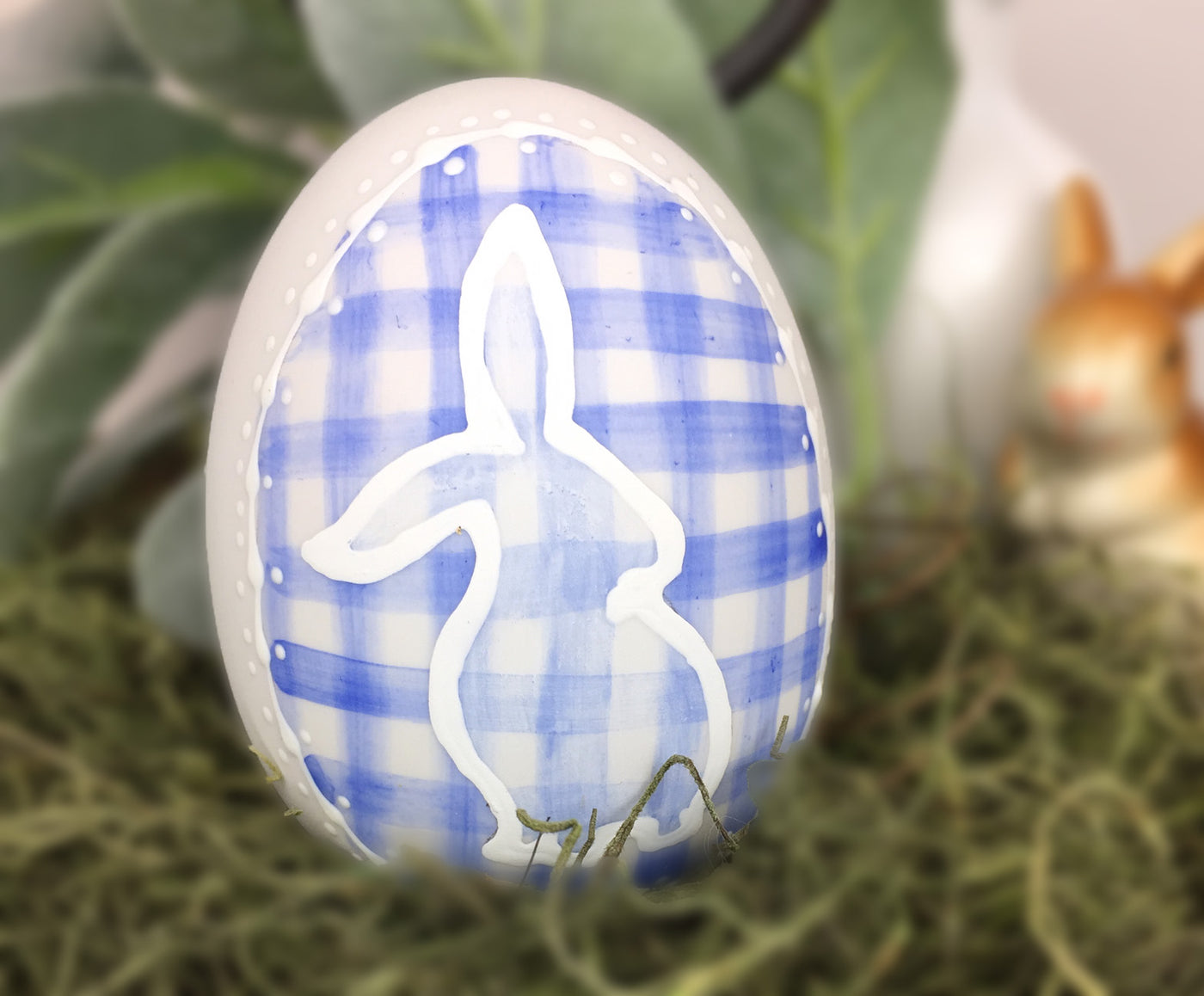 Blue Plaid Ceramic Easter Egg