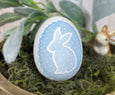 Country Blue pin dot Ceramic Easter egg bunny