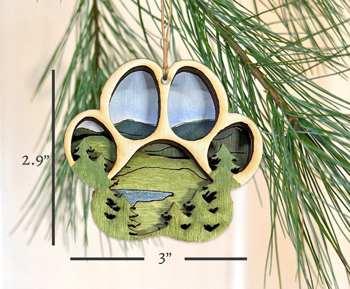 Hiking Wooden Paw Print Ornament