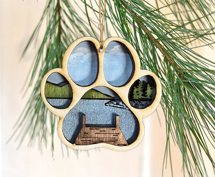 Lake Wooden Paw Print Ornament