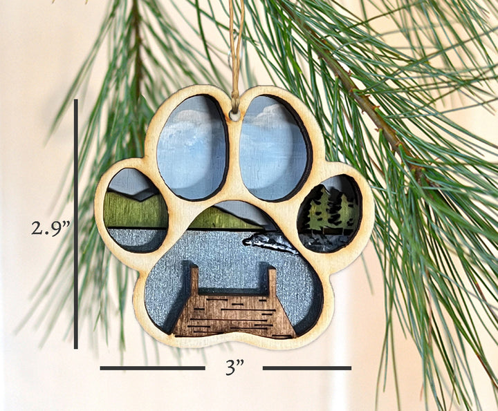 Lake Wooden Paw Print Ornament