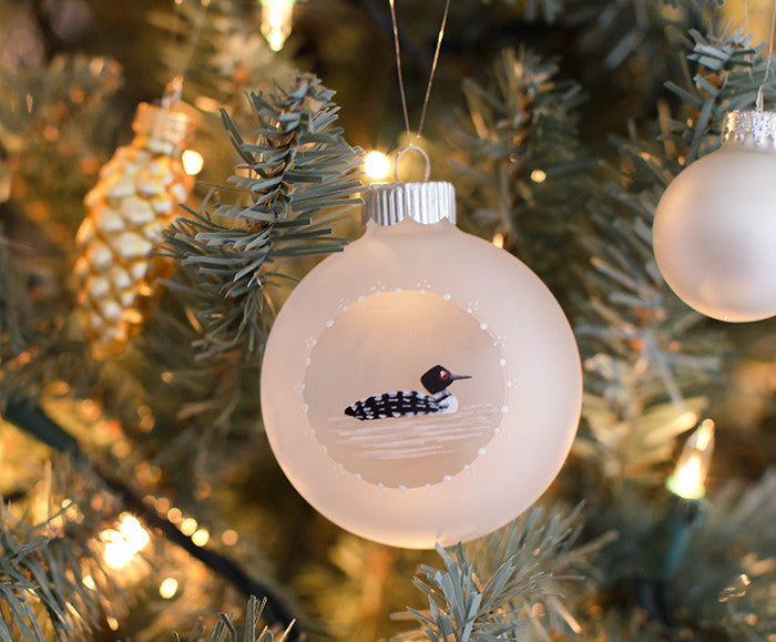 Rustic Christmas hand painted Loon ornament