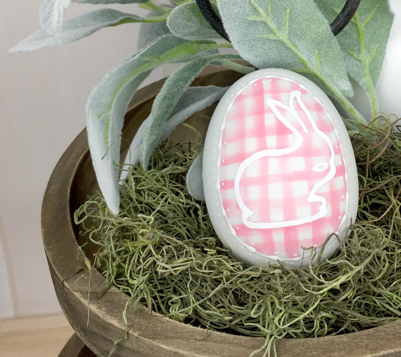 Pink Plaid Ceramic Easter Egg