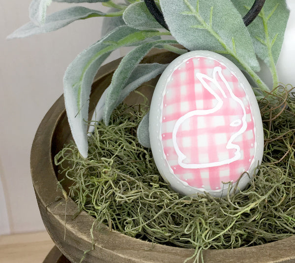 Pink Plaid Ceramic Easter Egg