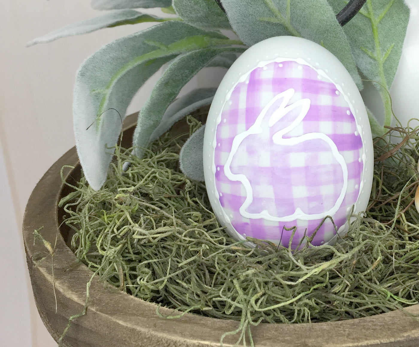 Purple Plaid Ceramic Easter Egg