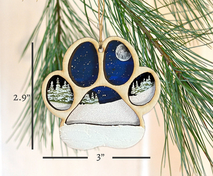 Winter Snow Wooden Paw Print Ornament