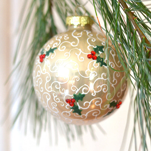 Gold holly ornament