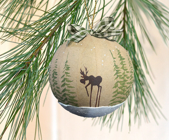 Rustic Moose Paper Mache Ornament