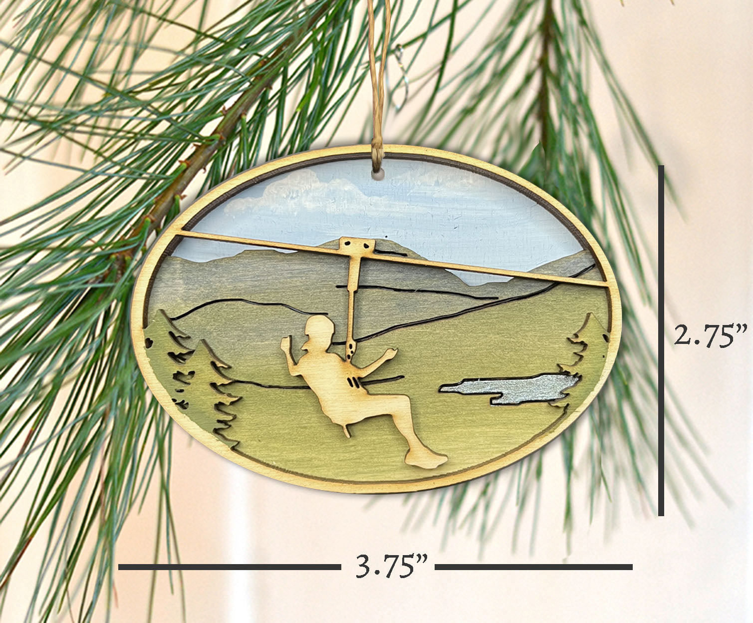 Hand Made Zip Line Wooden Ornament – Cedar + Pearl