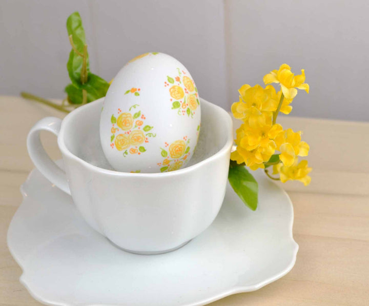 Painted Yellow Calico Ceramic Egg