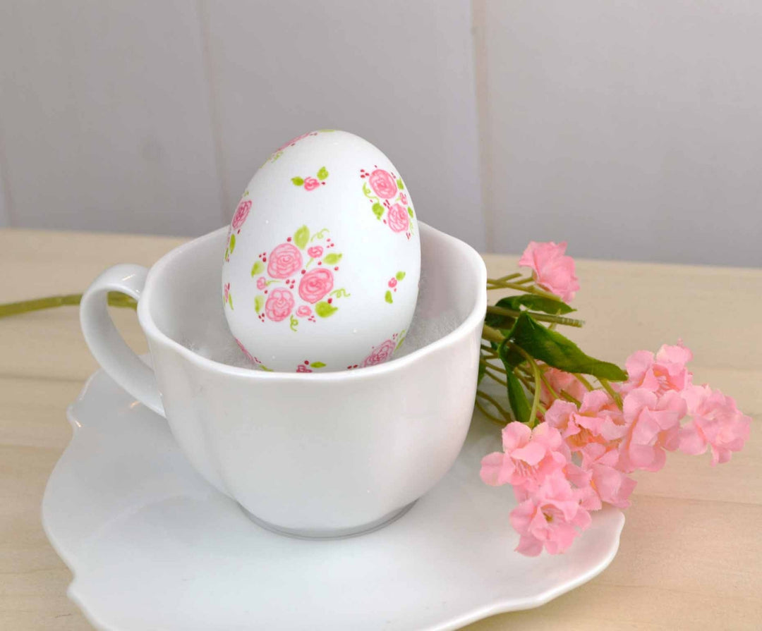 Painted Pink Calico Ceramic Egg