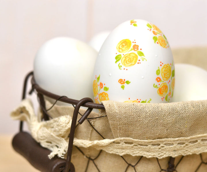 Painted Yellow Calico Ceramic Egg