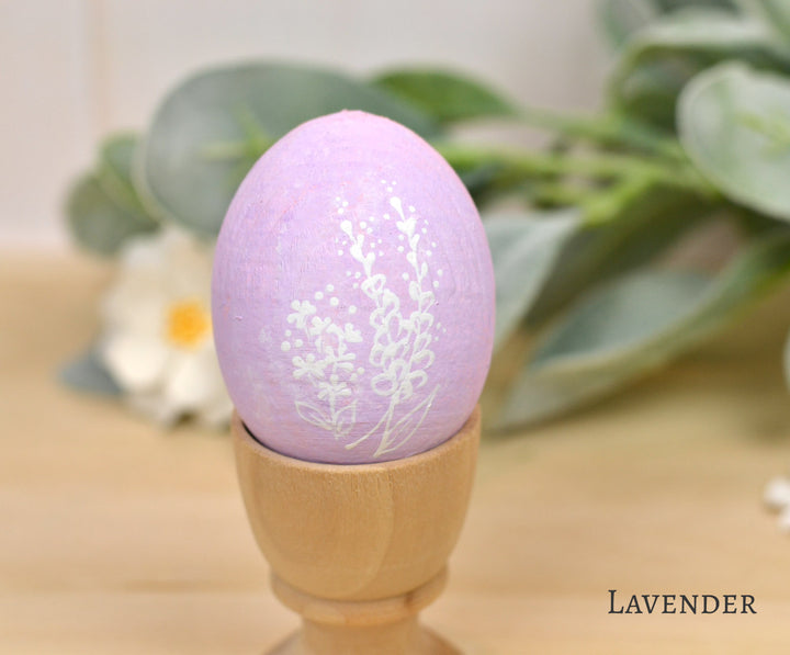 Handpainted Pastel Wooden Eggs with White Flowers