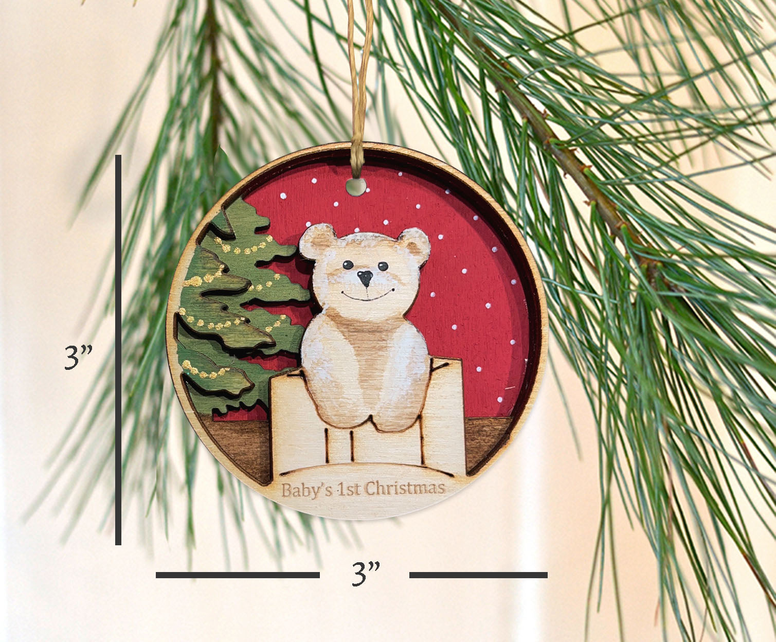 Hand Painted Baby's First Christmas Wooden Ornament – Cedar + Pearl