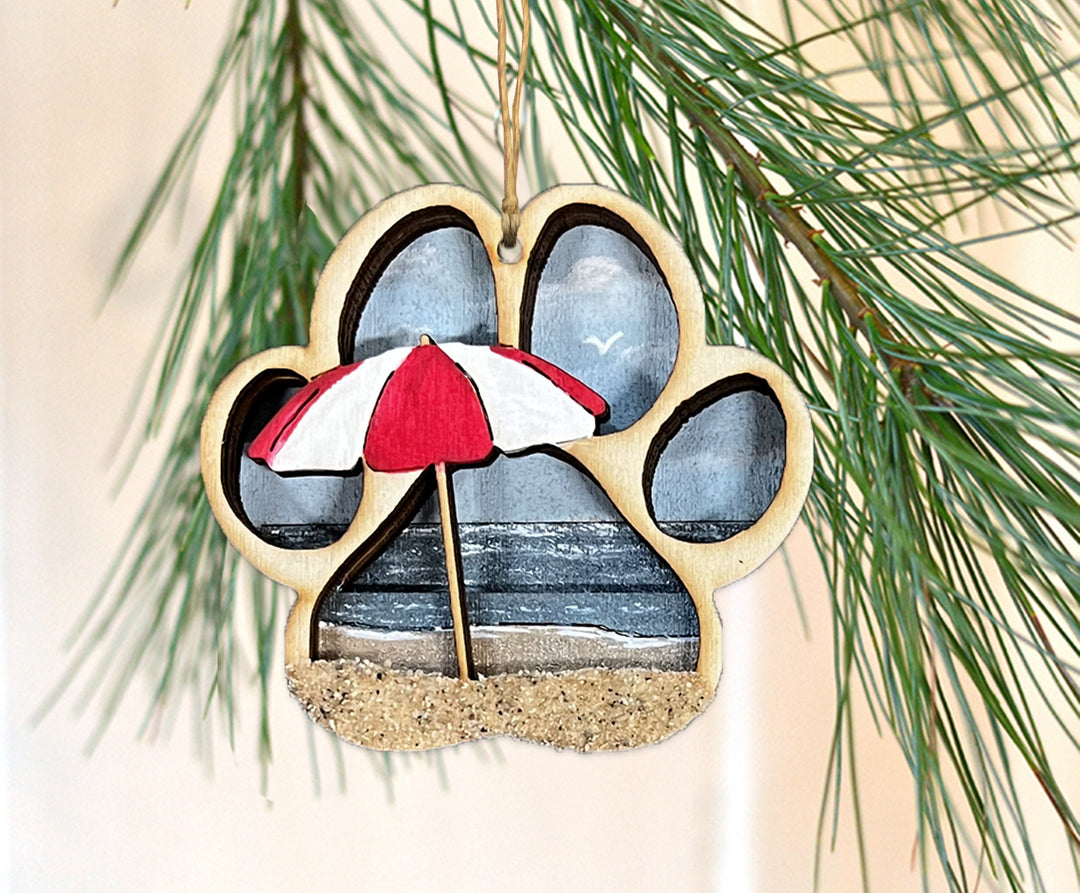 Beach Wooden Paw Print Ornament