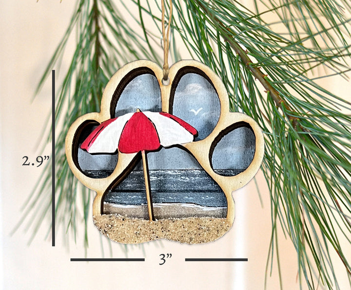Beach Wooden Paw Print Ornament