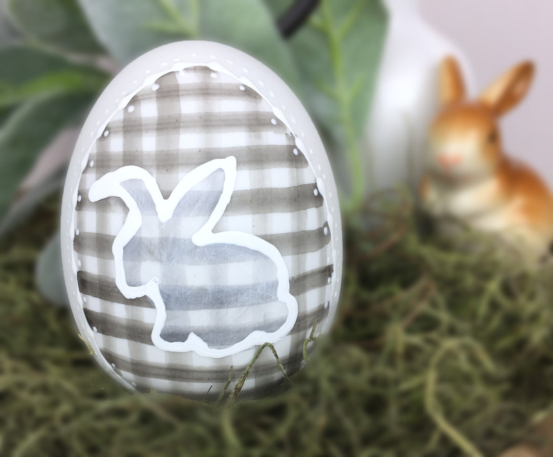 Black Plaid Ceramic Easter Egg