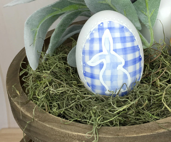 Blue Plaid Ceramic Easter Egg