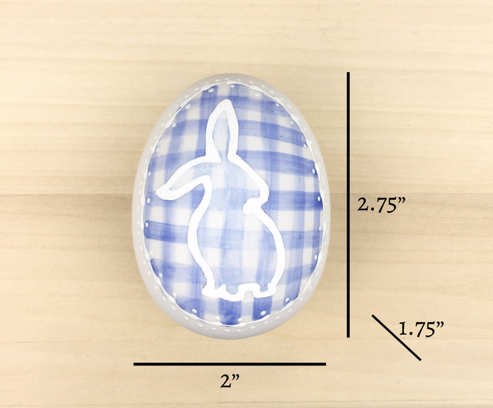 Ceramic Easter egg golden yellow gingham check plaid bunny