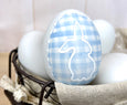 Ceramic Easter egg light blue gingham check plaid bunny