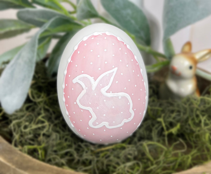 Pink pin dot Ceramic Easter egg bunny