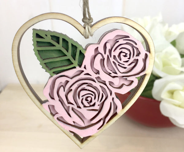 Pink Rose Heart Valentine Ornament Gift