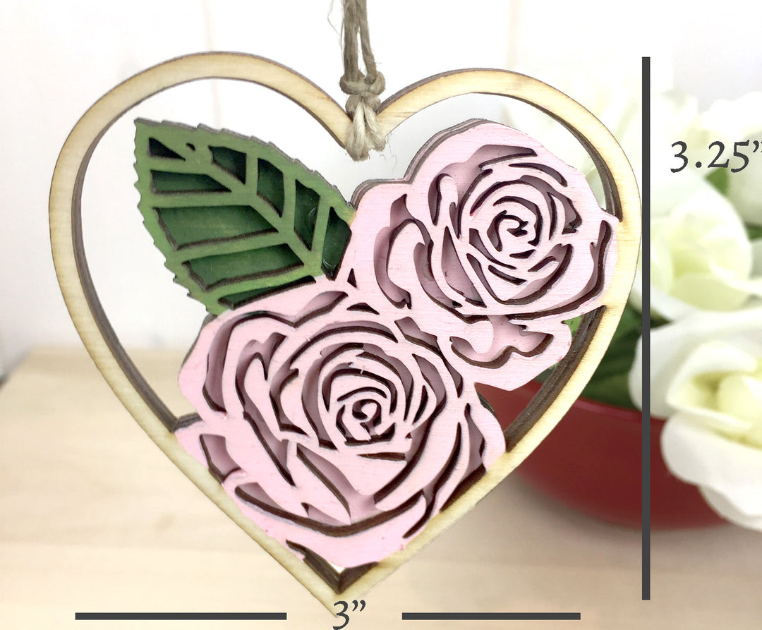 Pink Rose Heart Valentine Ornament Gift
