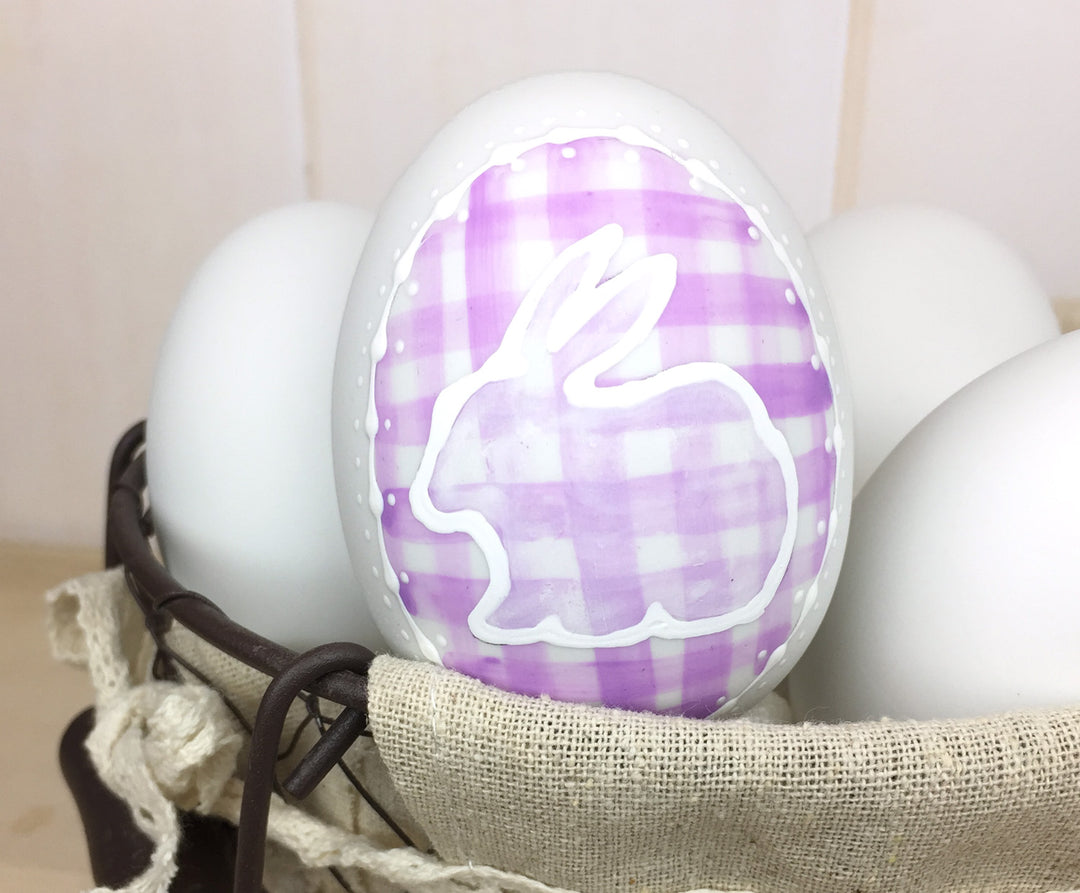 Purple Plaid Ceramic Easter Egg