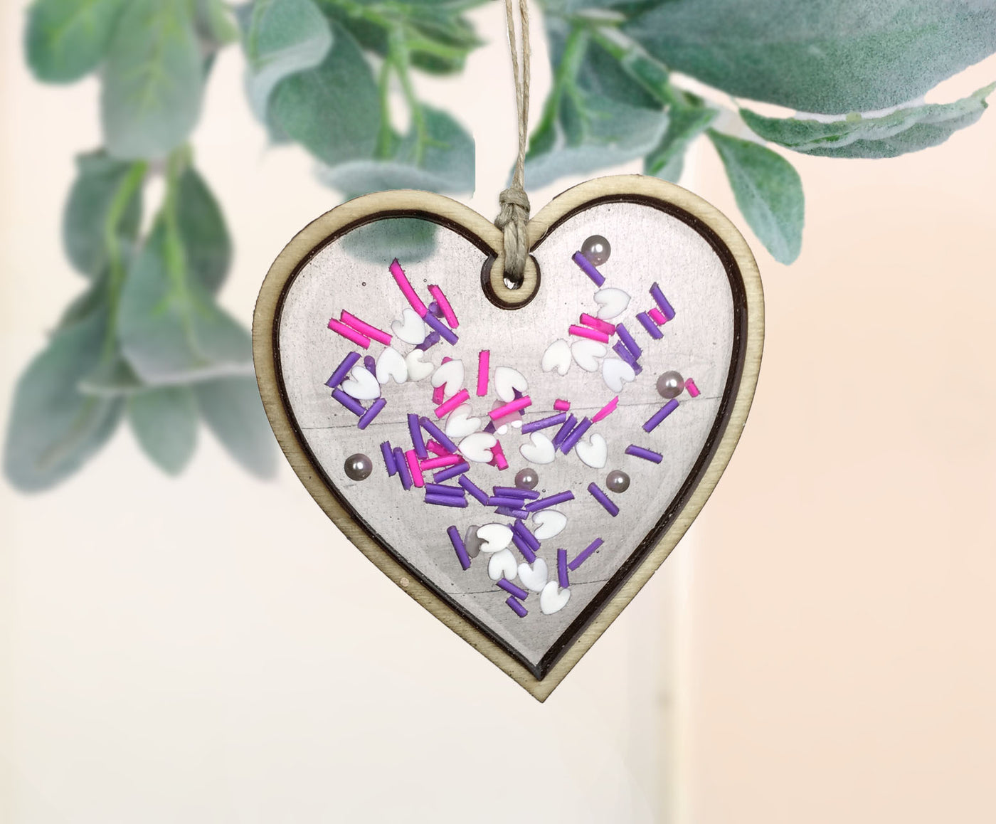 Purple Sprinkles Valentines Day resin Heart ornament