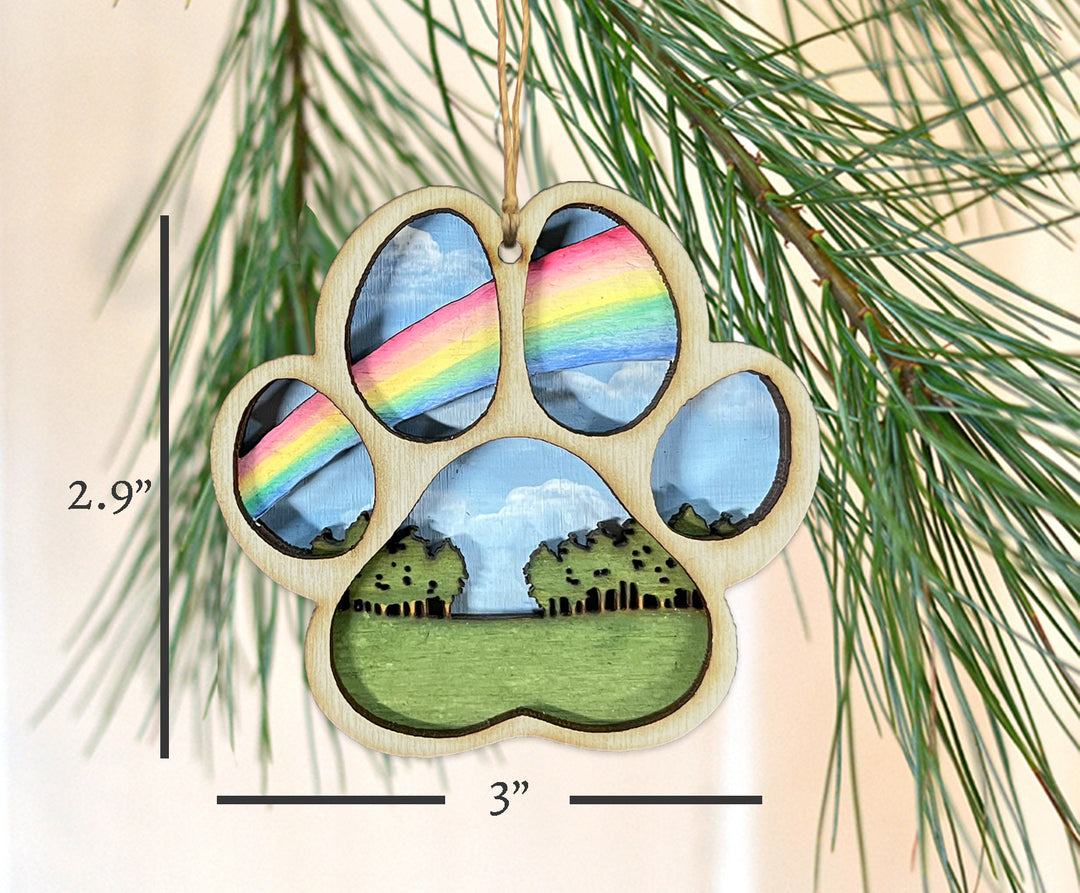 Rainbow Bridge Wooden Paw Print Ornament