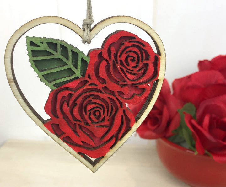 Red Rose Heart Valentines Day Ornament