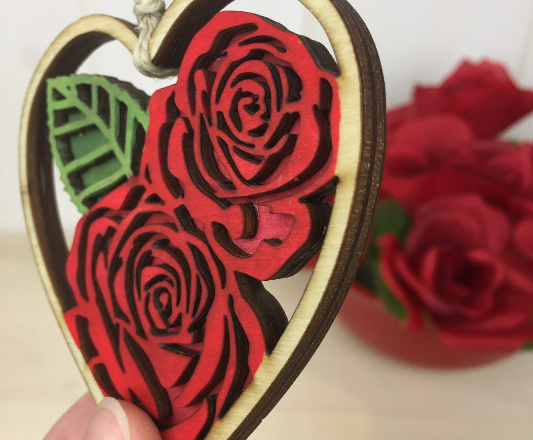 Red Rose Heart Valentines Day Ornament