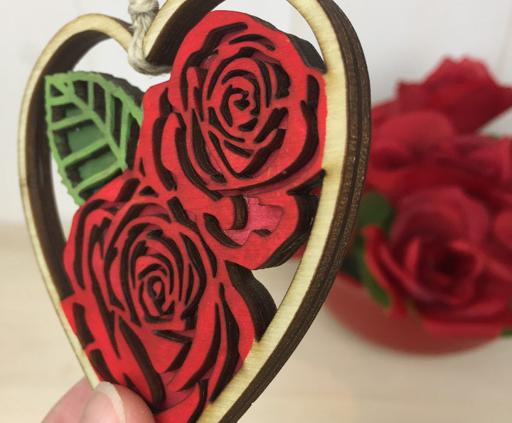 Red Rose Heart Valentines Day Ornament