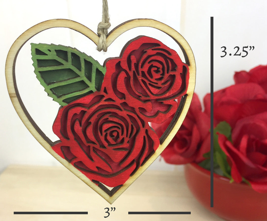 Red Rose Heart Valentines Day Ornament