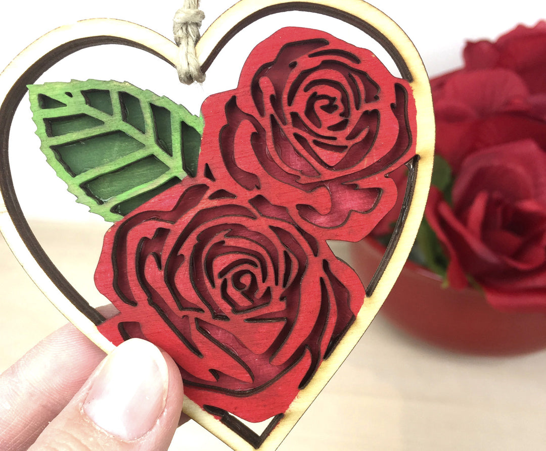 Red Rose Heart Valentines Day Ornament