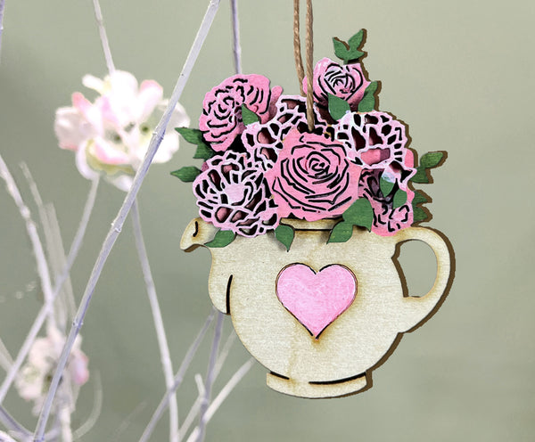 Rose Teapot Ornament Decoration