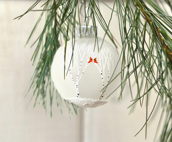 Birch trees and cardinals ornament for couples