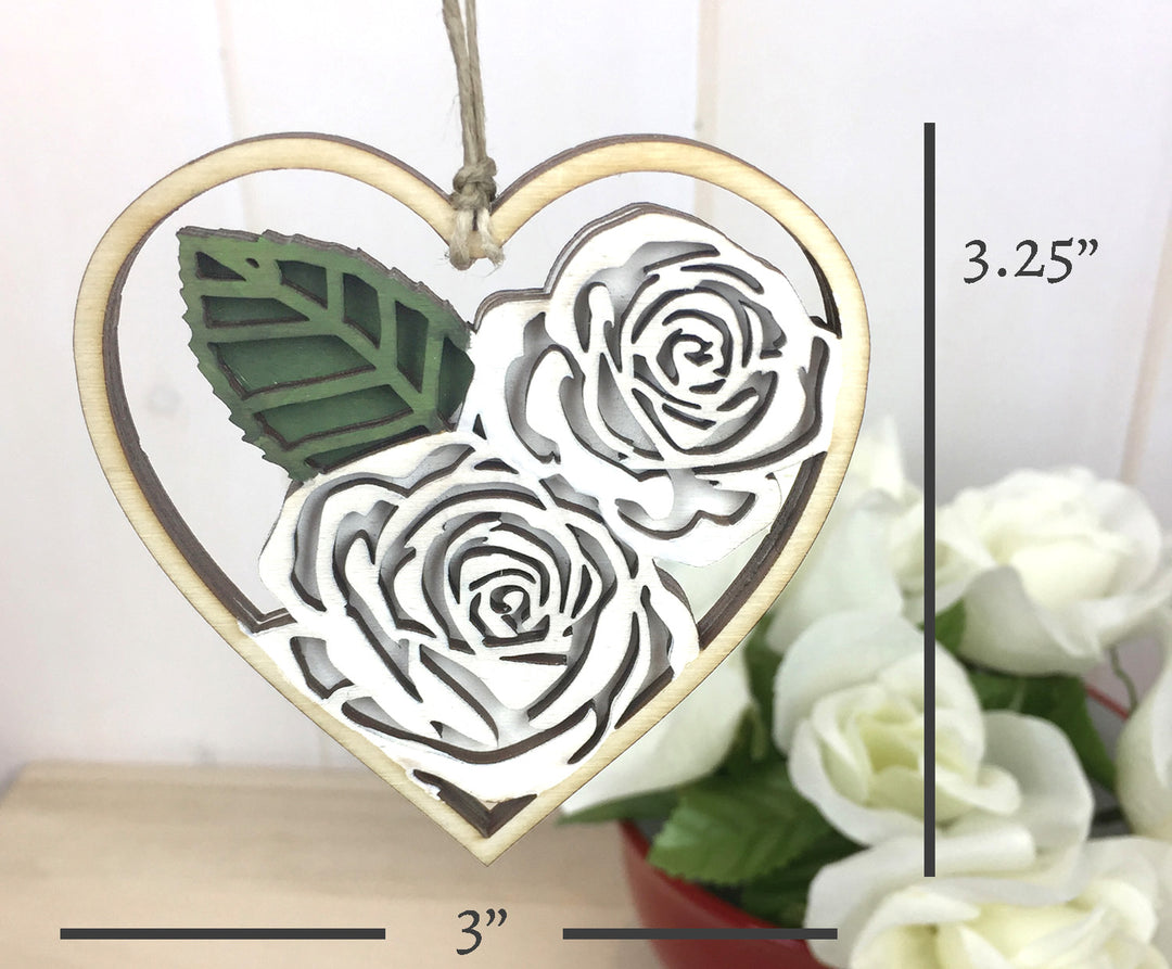 White Rose Heart Valentine Ornament