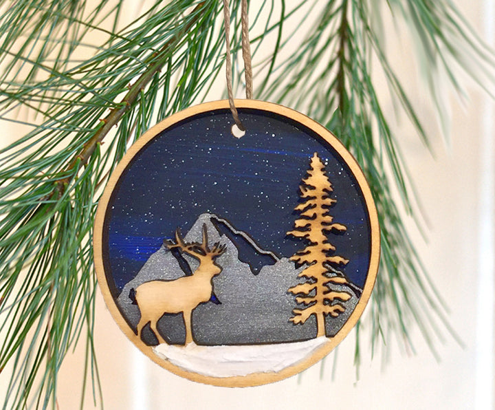 wooden elk ornament