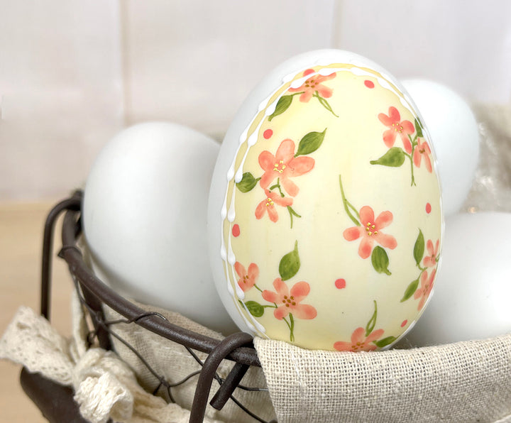 Yellow calico floral Ceramic Easter egg bunny