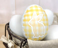Ceramic Easter egg golden yellow gingham check plaid bunny