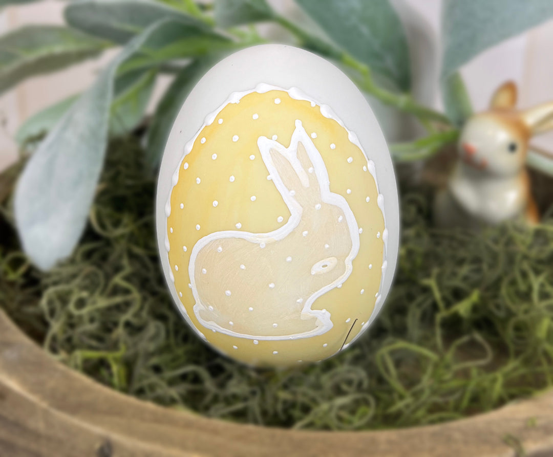 Yellow pin dot Ceramic Easter egg bunny